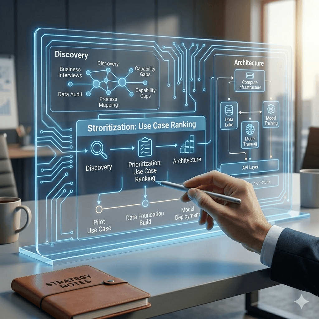 Cross-functional planning session for AI transformation roadmap